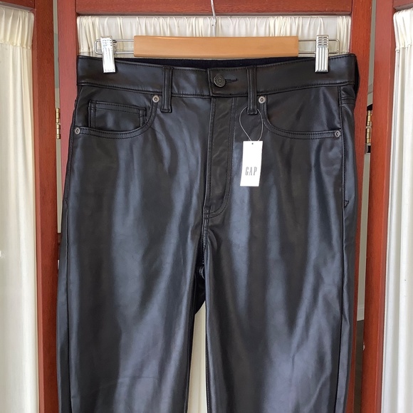 NWT GAP Womens Black Faux Leather Pants High-Rise Vintage Slim Size 29 - Picture 2 of 8